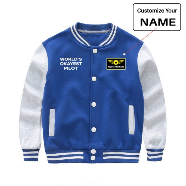 World s Okayest Pilot Designed  CHILDREN  Baseball Jackets Sale