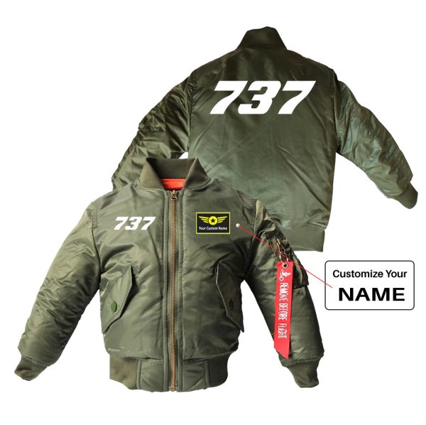 737 Flat Text Designed Children Bomber Jackets For Discount