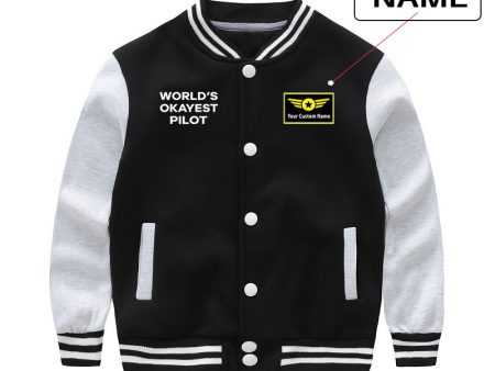 World s Okayest Pilot Designed  CHILDREN  Baseball Jackets Sale