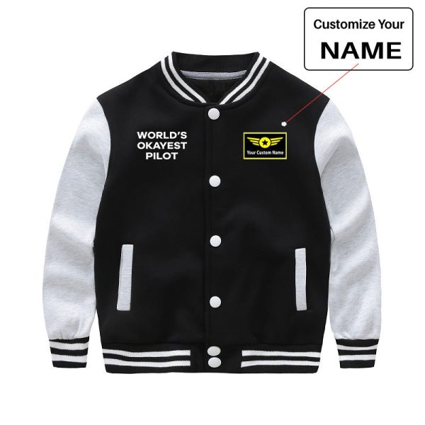 World s Okayest Pilot Designed  CHILDREN  Baseball Jackets Sale