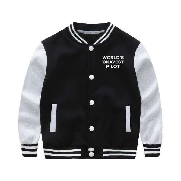 World s Okayest Pilot Designed  CHILDREN  Baseball Jackets Sale